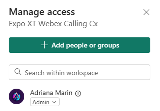 Webex Calling access management screen