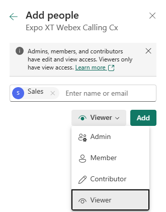 Webex Calling role selection of viewer