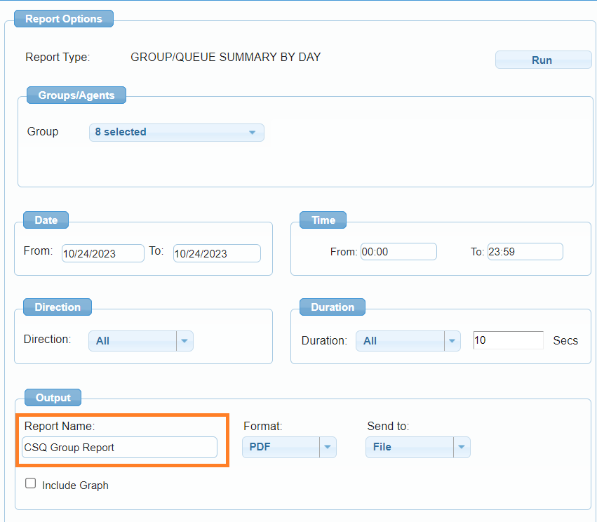 qlive screenshot for csq report grouping