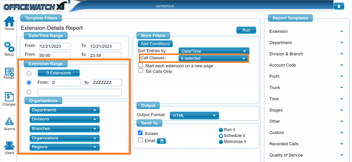 screenshot showing XT2 dashboard for call reporting