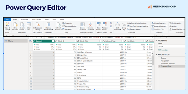 screenshot showing options in power query editor