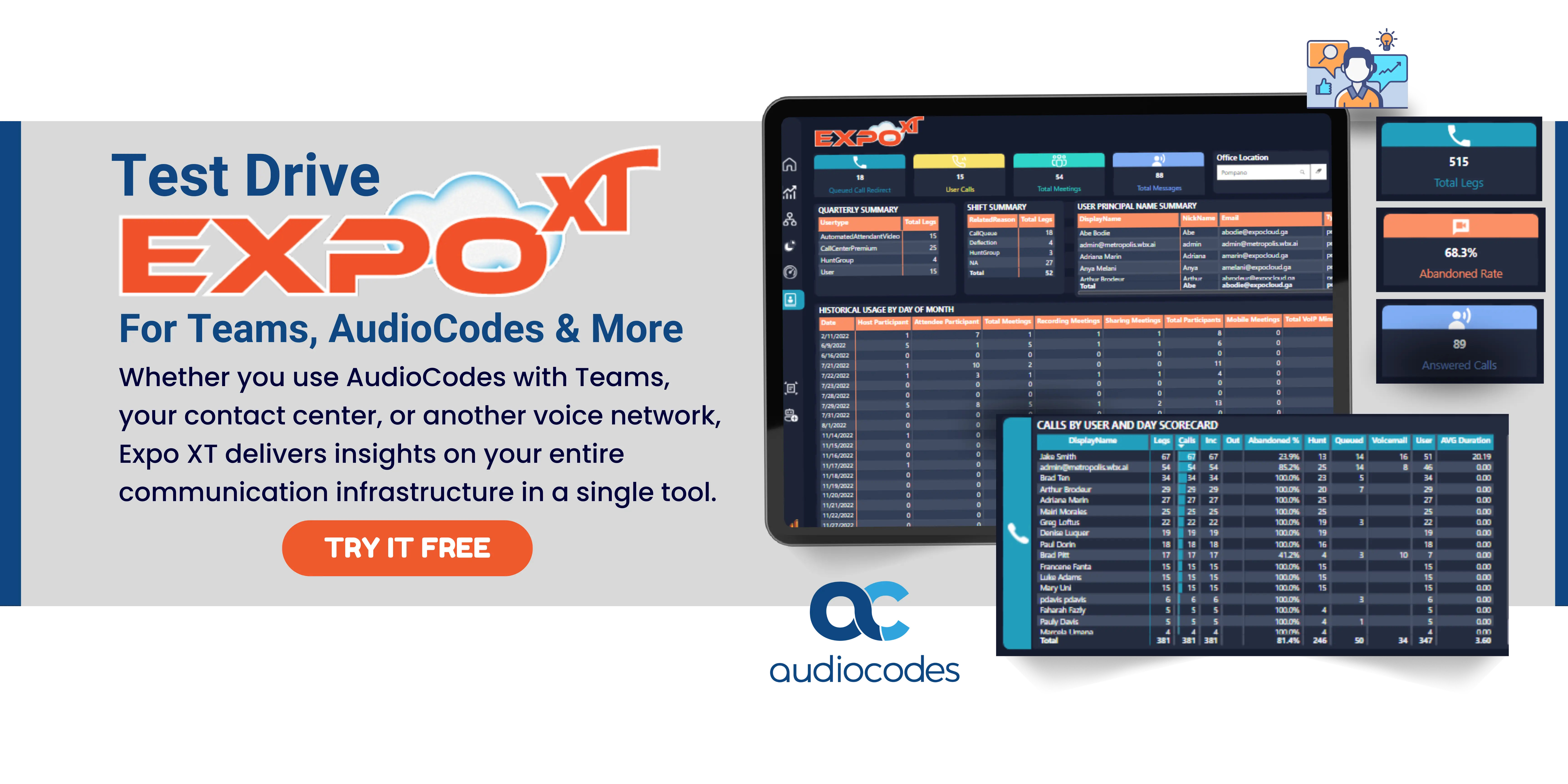 cta banner with screenshot of Expo XT Analytics for AudioCodes