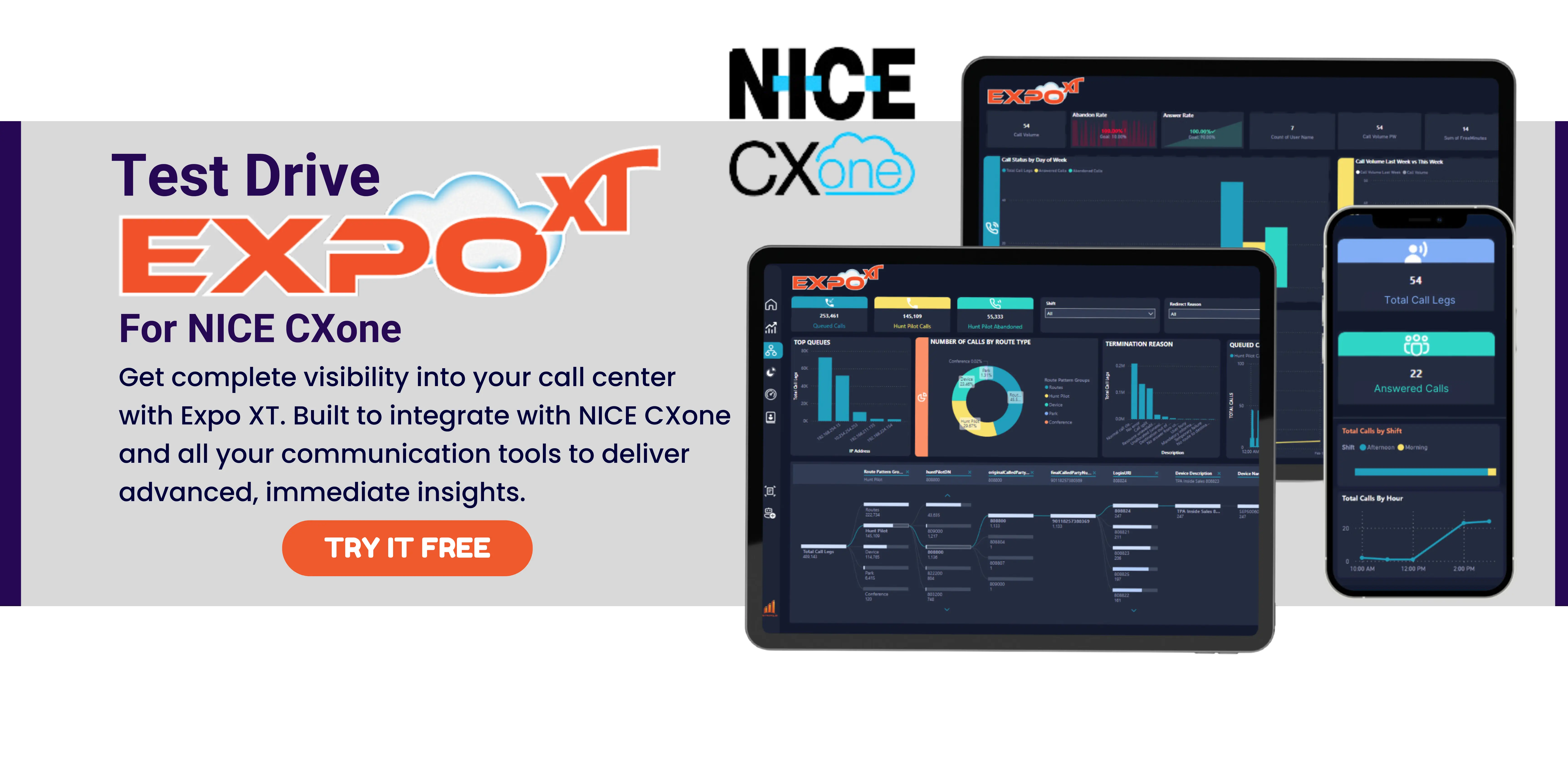 cta banner with screenshot of Expo XT Analytics for NICE CXone