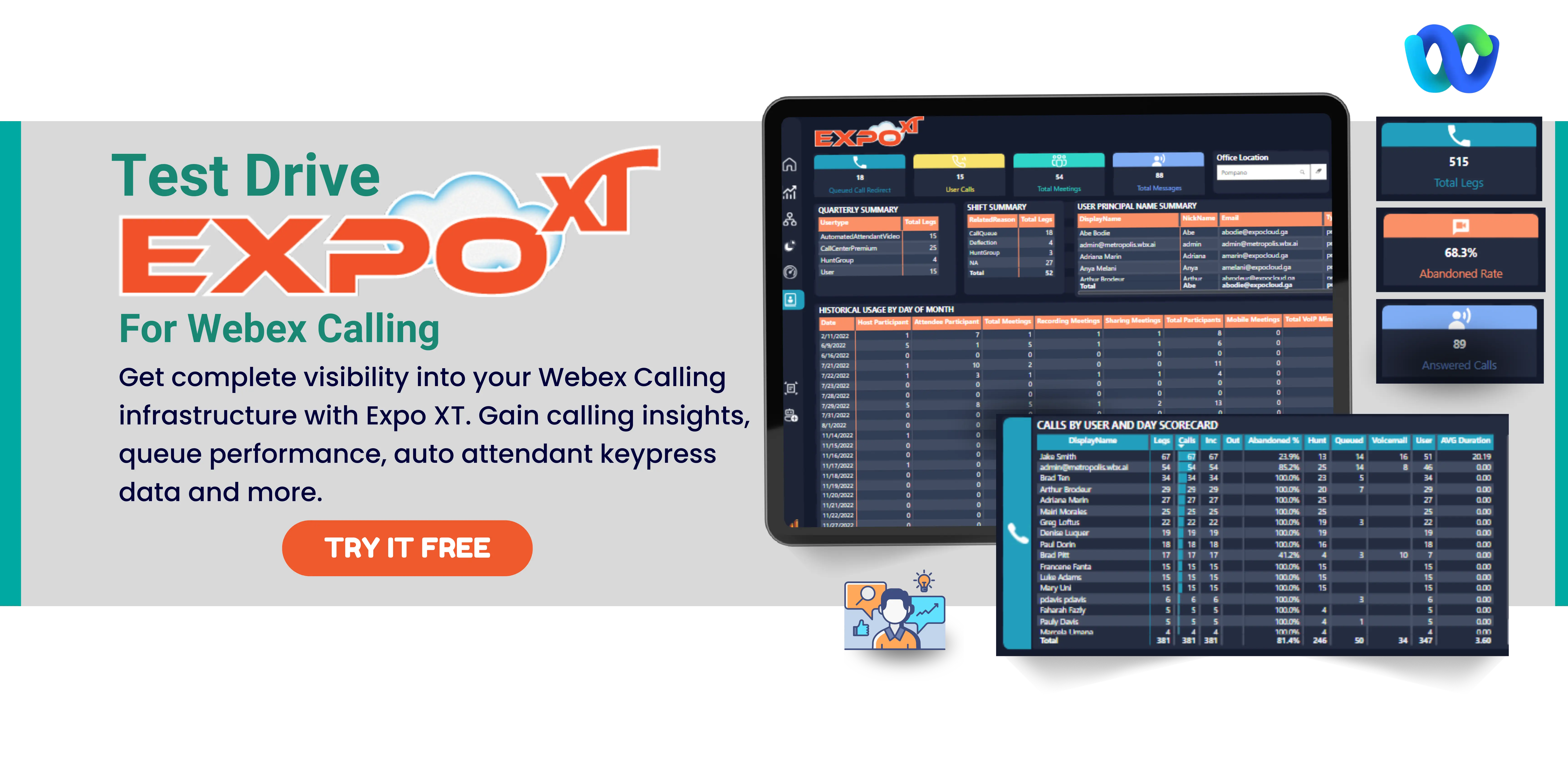 cta banner with screenshot of Expo XT Analytics for Webex Calling