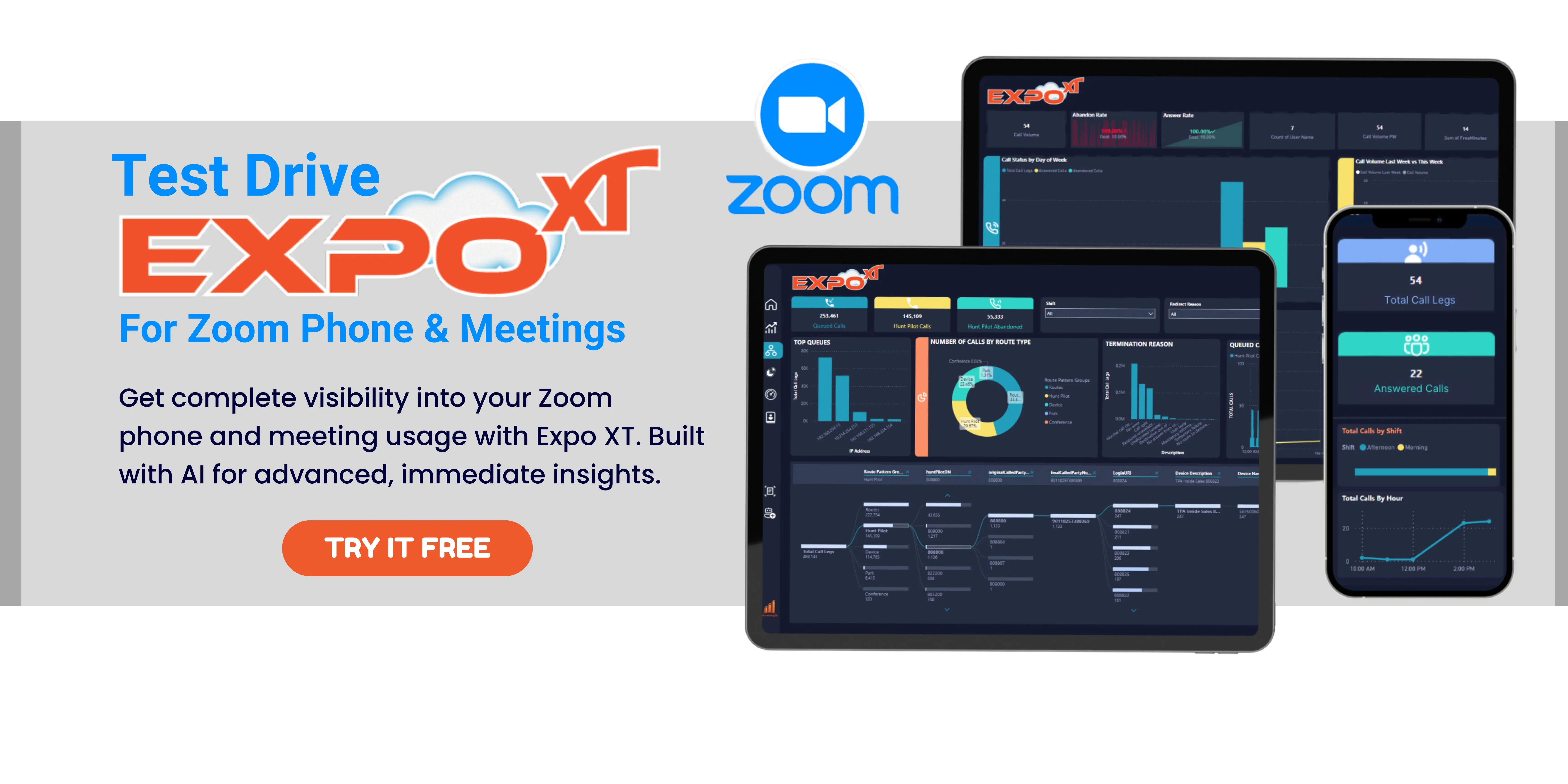 cta banner with screenshot of Expo XT Analytics for Zoom Phone