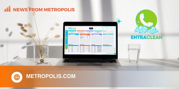 mockup news image of Entraclean Directory software on a glass desk