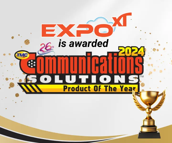 trophy image with logo for Communication Product of the Year and Expo XT shown