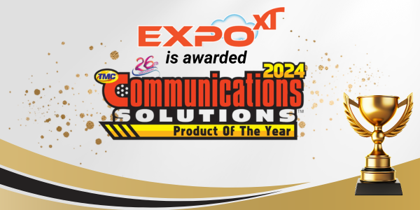 Expo XT banner showing trophy with Communication Product of the Year Award badge